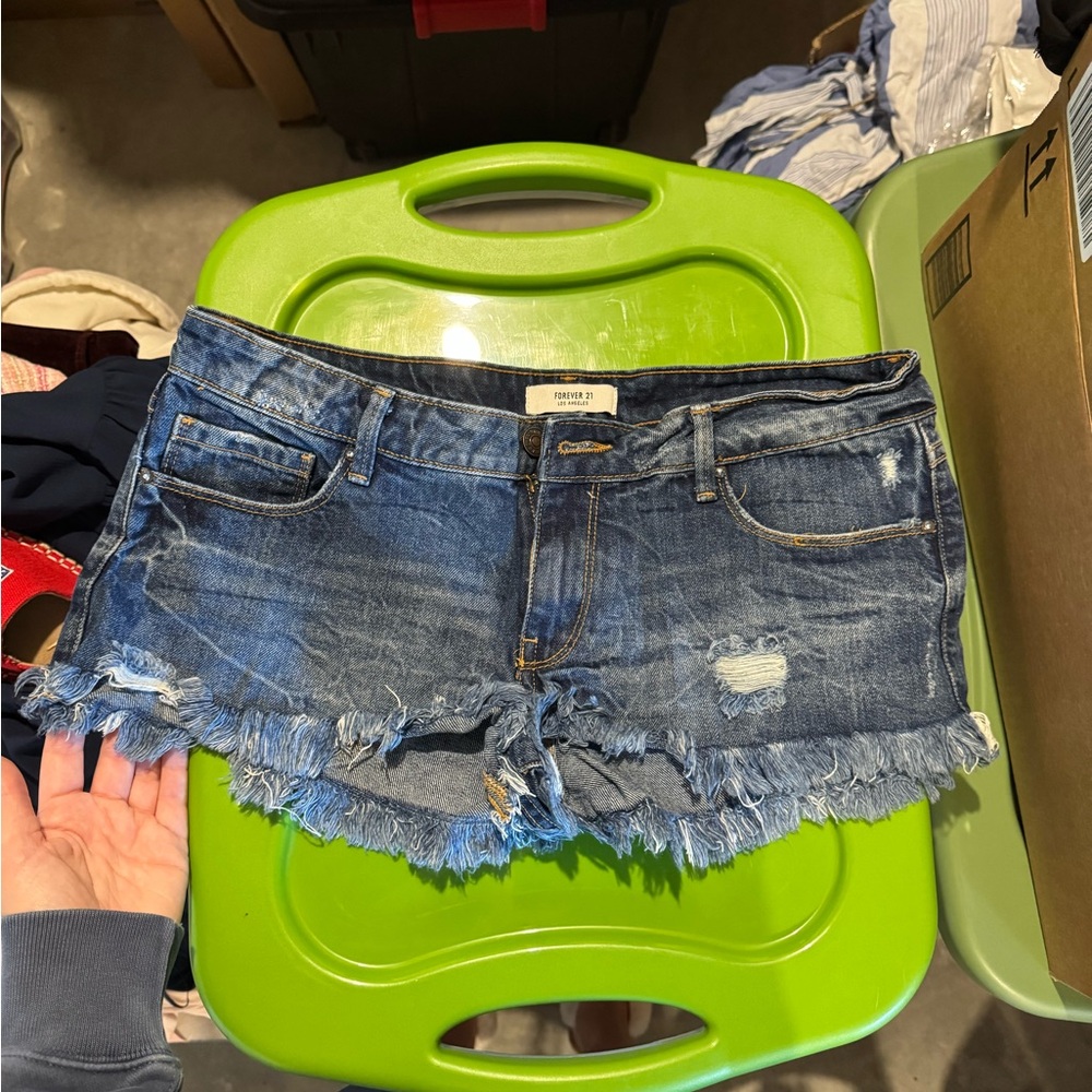 Forever 21 Blue Distressed Jean Shorts